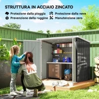 Casetta da Giardino in Lamiera di Acciaio con Doppia Porta, 147x86x134cm, Nero e Bianco