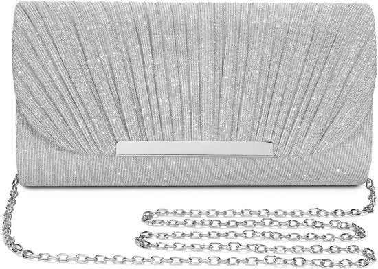 Borsa da Trasporto per Donna in Argento, Collana Brillante, Borsa Modella, Borsa Elegante con Cinturino Crossbody per Festa di Capodanno, Matrimonio, Festa e Cerimonia di Matrimonio