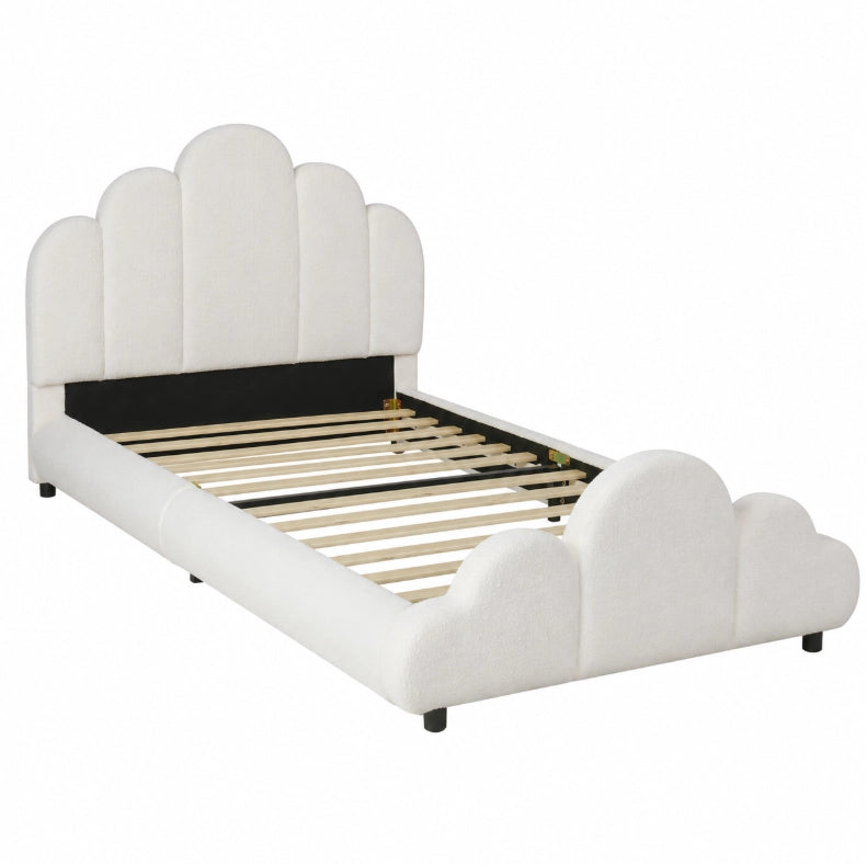 Letto imbottito 90x200 cm con angoli arrotondati in bouclé beige