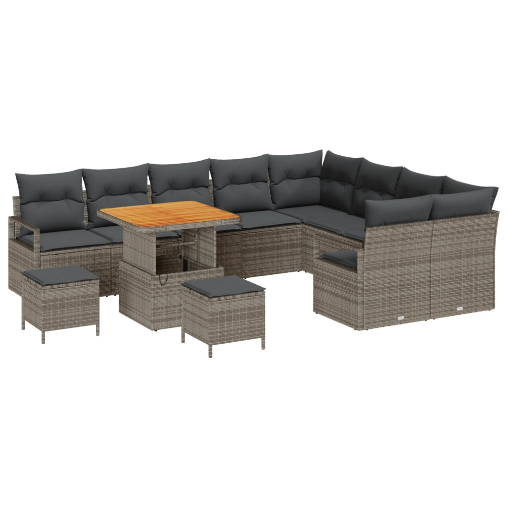 Set di 12 Pezzi Divano da Giardino con Cuscini Grigio Rattan Poli Acacia