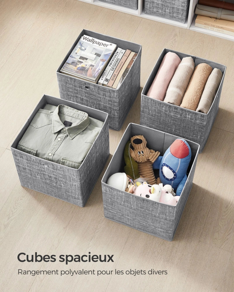 Scatole portaoggetti pieghevoli set da 6 cubi contenitori cestini bauli in tessuto non tessuto 30 x 30 x 30 cm per giocattoli e vestiti grigio 12_0004500
