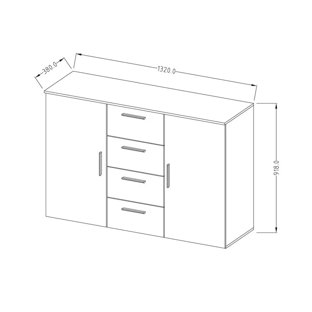 Comò con 2 ante e 4 cassetti 130cm. Collezione IRINA in imitazione di rovere scuro e nero.