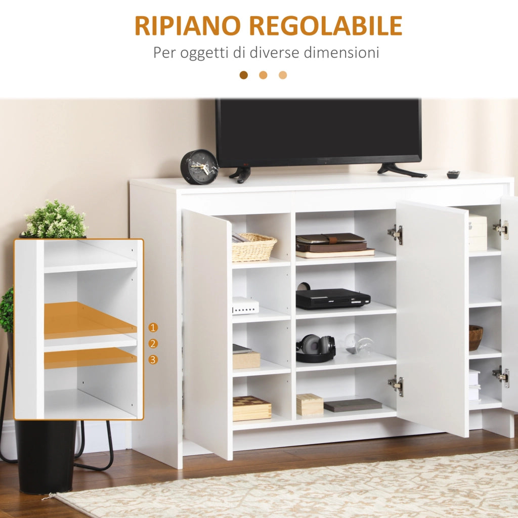 EasyComfort Credenza Moderna a 12 Ripiani Interni in Truciolato per Cucina, Soggiorno e Ingresso, 120x35x85 cm, Bianco