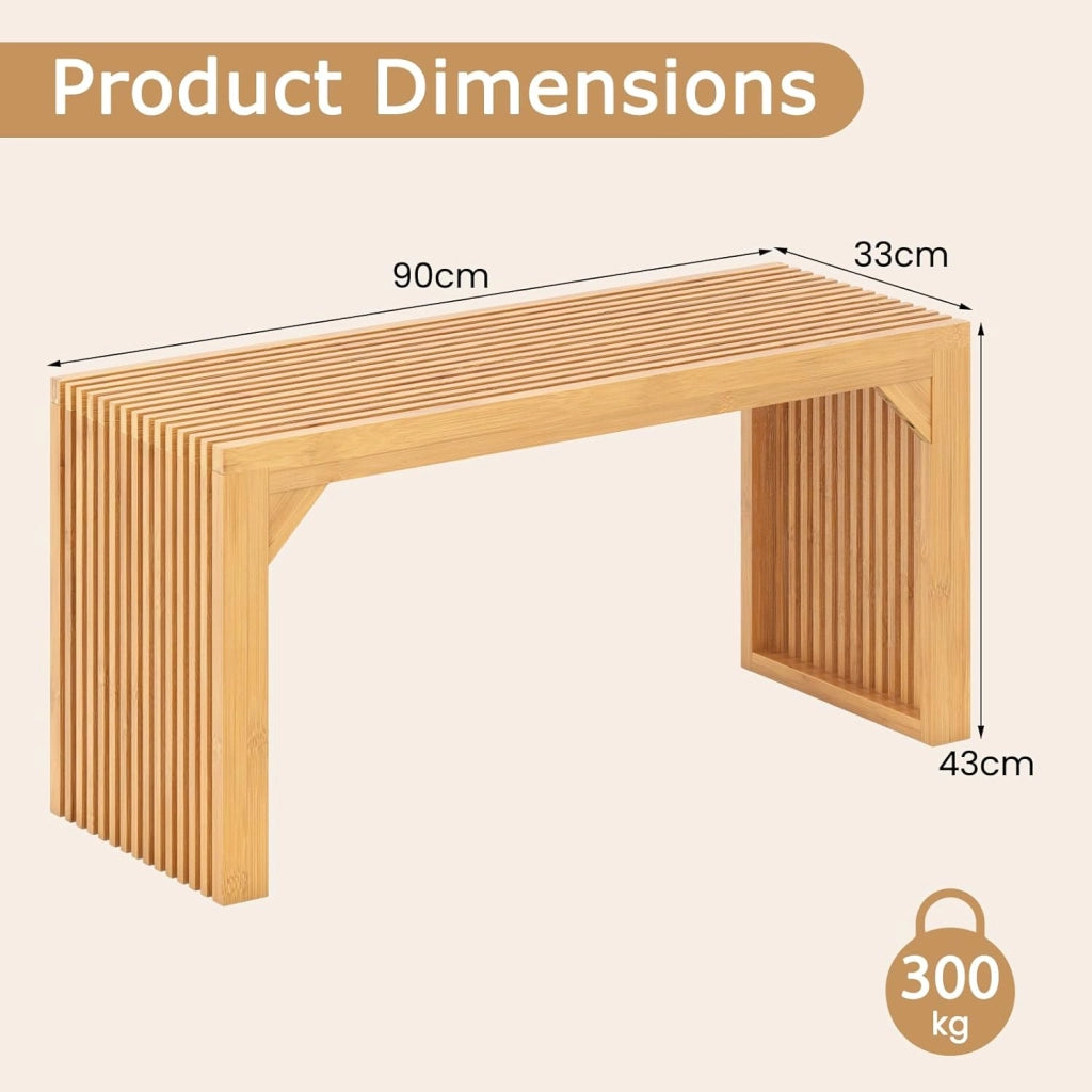 Panchina da cucina 90 cm, 2 posti, con rete a doghe, base rinforzata, in bambù, per sala da pranzo, camera da letto, soggiorno, cucina, carico massimo 300 kg, 90 x 33 x 43 cm