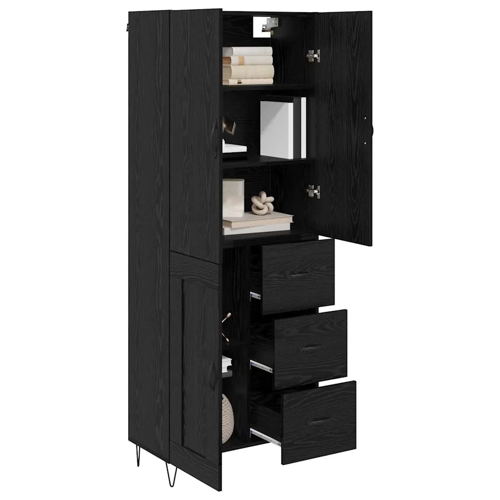 Credenza 2 pcs Rovere Nero Legno ingegnerizzato e vetro 3416079