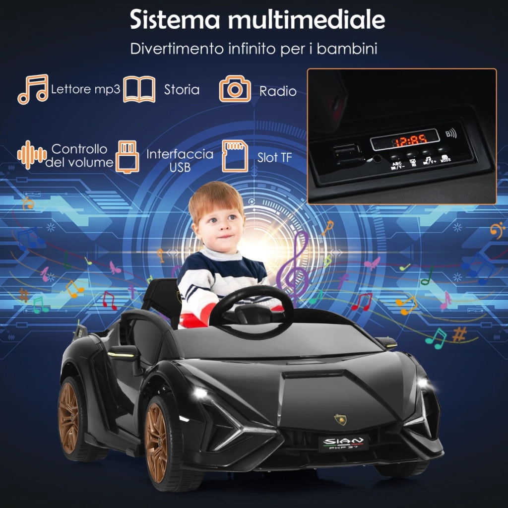 Macchina cavalcabile per bambini con telecomando e luci LED, Veicolo elettrico a batteria 12 V Nero