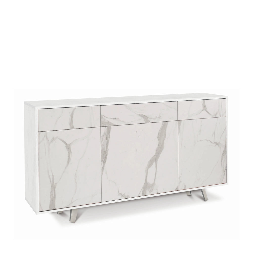 Mobile Soggiorno 3 Ante 3 Cassetti 164x41 h92cm Ossido Bianco Marmo Calacatta