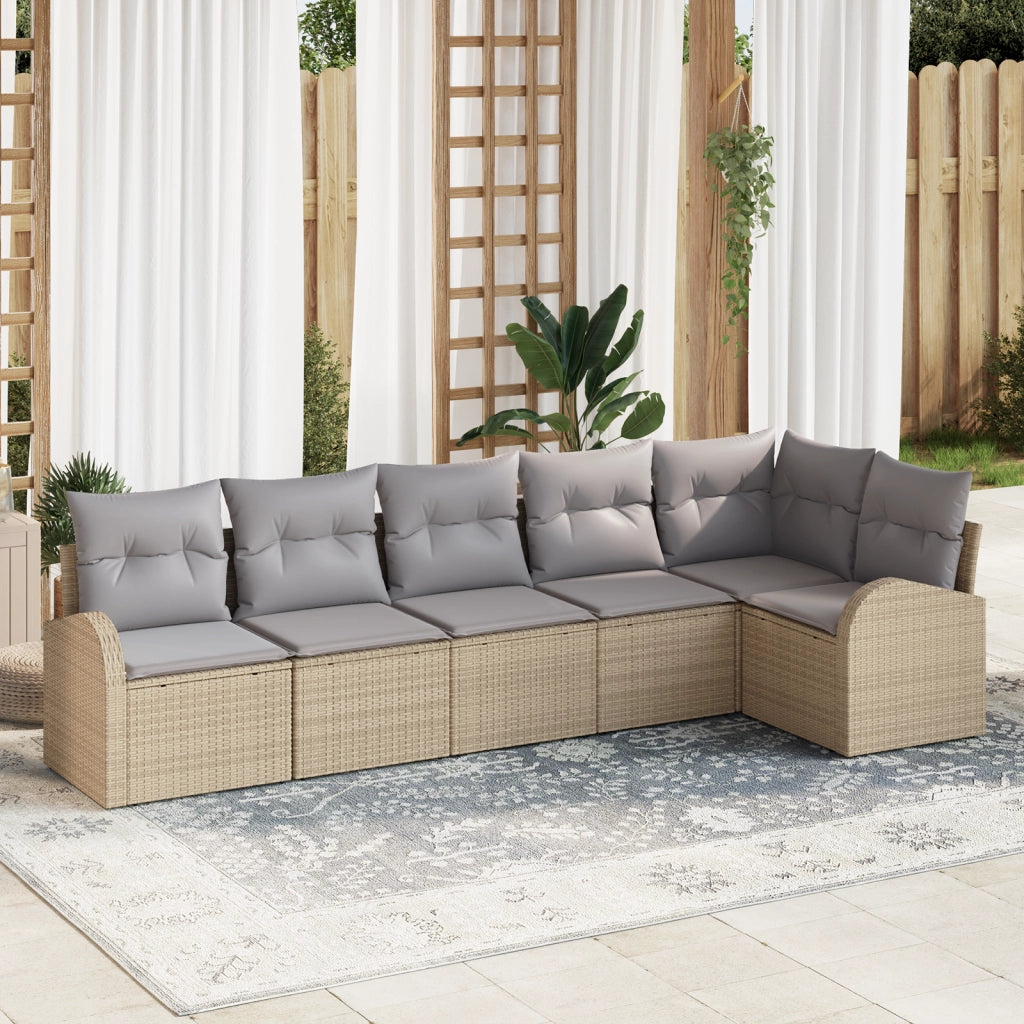 Set di Divani da Giardino 6 Pezzi con Cuscini Beige in Polyrattan