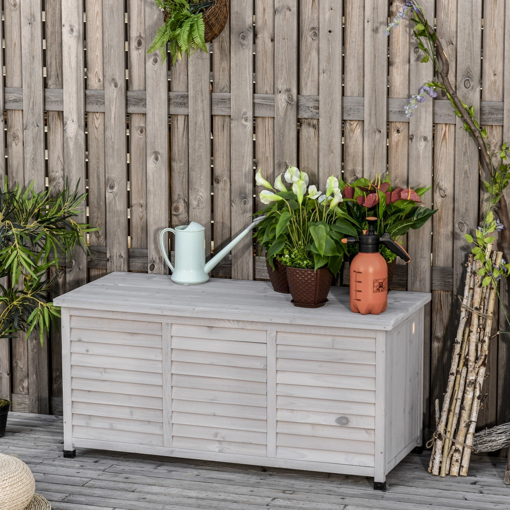 Baule da Esterno in Legno con Coperchio ¨C Zephmum ¨C Grigio 127x56x60 cm