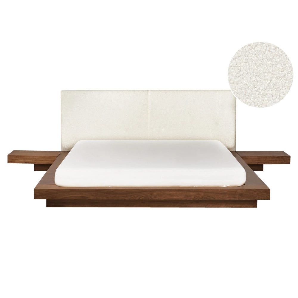 Letto in stile giapponese in frassino marrone 160 x 200 cm impiallacciato in legno bouclé testata bassa camera da letto