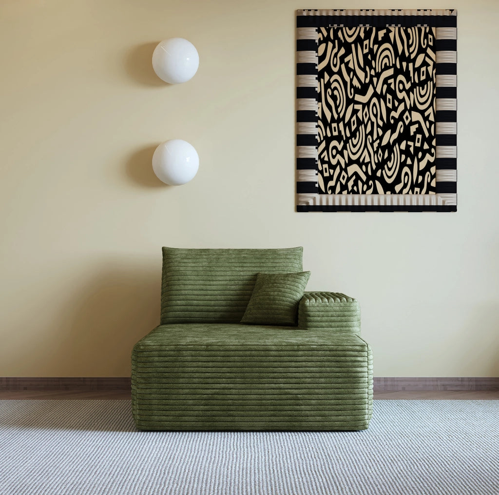 DIVANO Angolare Reversibile in Tessuto Corduroy Verde con Chaise Lounge