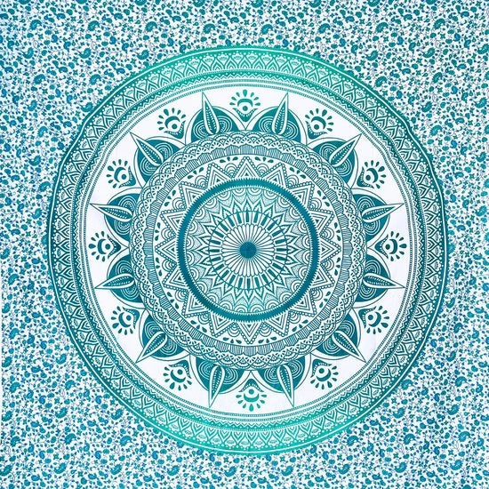 Lacetto XL per spiaggia senza sabbia - con disegno mandala - ideale come pareo, grande asciugamano per spiaggia o lacetto XL per spiaggia - blu turquesa, 135x210 cm