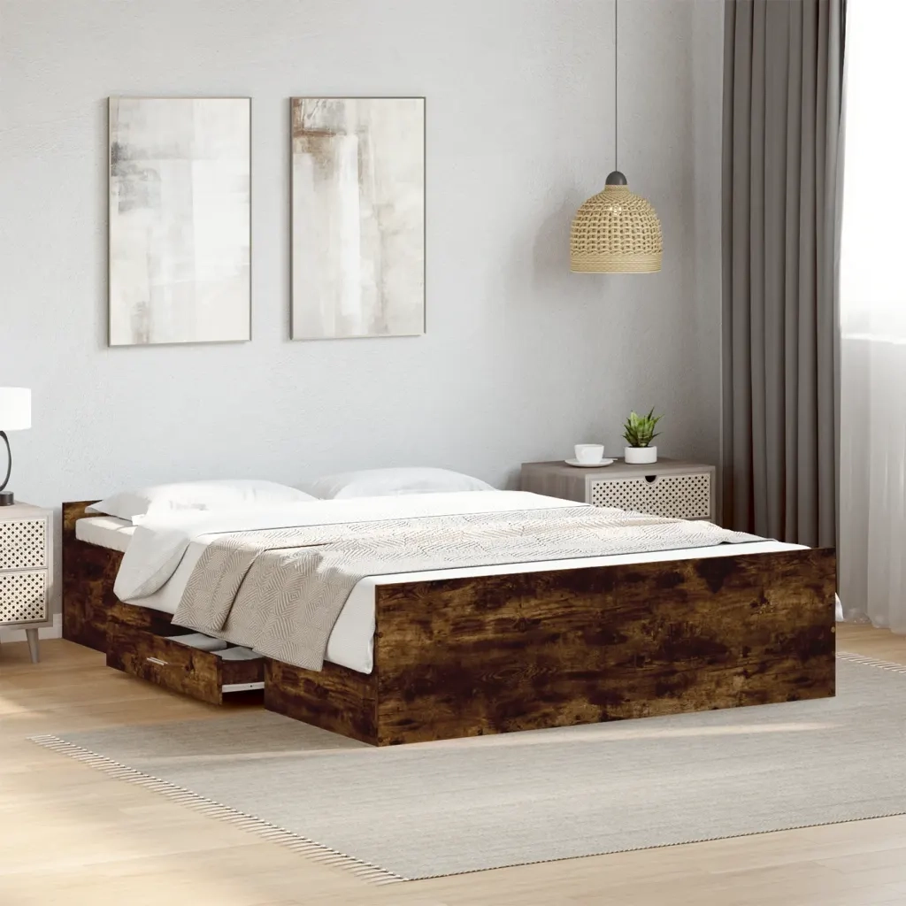 Giroletto con Cassetti Rovere Fumo 135x190 cm Legno Multistrato 3280318