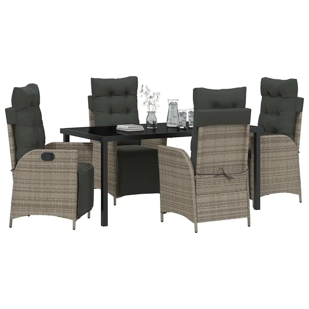 Set da Pranzo per Giardino con cuscino 5 pcs Grigio polyrattan