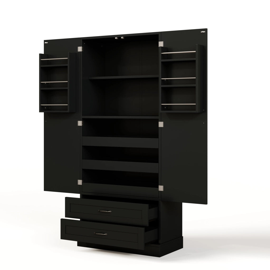 Credenza alta 180x80x37.5 cm con 3 ripiani estraibili; 2 cassetti; MDF; nero