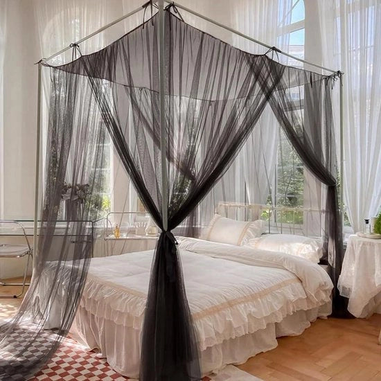 Klamboa per letto matrimoniale - 4 paletti angolari - reticolo anti insetti per letto - letto king size - per camera da letto interna ed esterna - per viaggiare e campeggiare