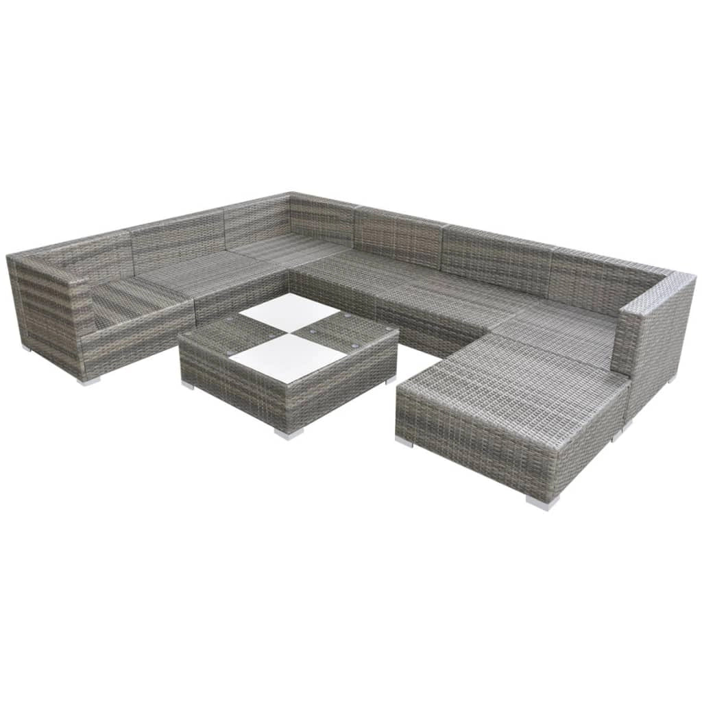 Set di mobili da giardino mobili da esterno 8 pezzi con cuscini resina intrecciata grigia 02_0017674