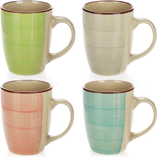 Set di 4 tazze in ceramica da caffè - design moderno - tazza per bevande fredde e calde - 260 ml (lotto da 4 pezzi - blu/verde/rossa/beige)