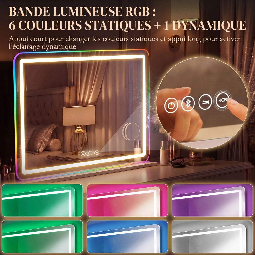 Specchio da bagno LED ¨C zephmum ¨C RGB, dimmerabile, 3 temperature, 80x60 cm, bianco