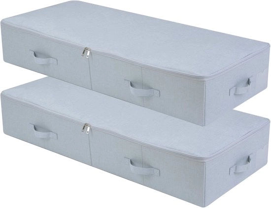 Set di 2 cassetti di archiviazione - 100 x 43 x 18 cm - chiusura a rilascio rapido 3-facciale - cassettiera da sotto letto - armadio - abbigliamento - scarpe - cassetto di archiviazione - pieghevole e ventilato - grigio chiaro