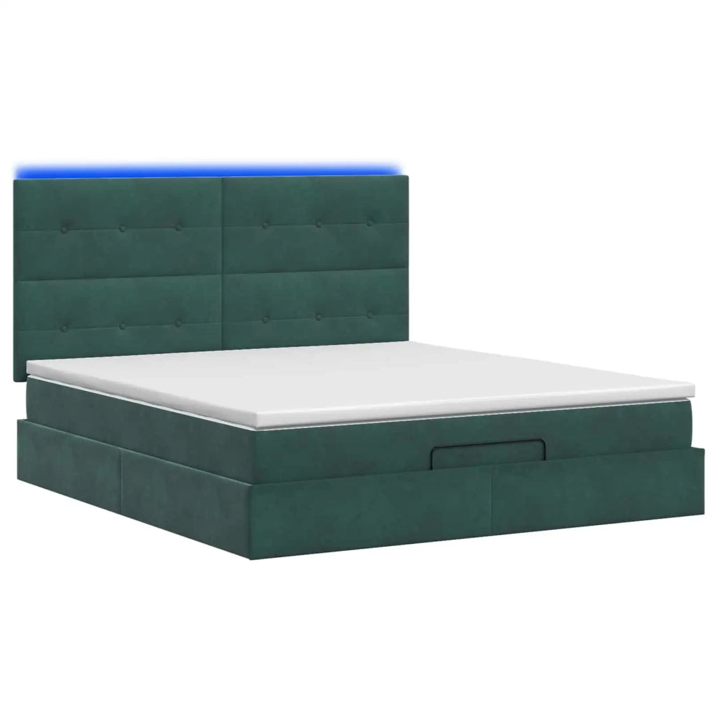 Letto Ottomano con Materasso e LED Verde Scuro 140 x 200 cm 3458310