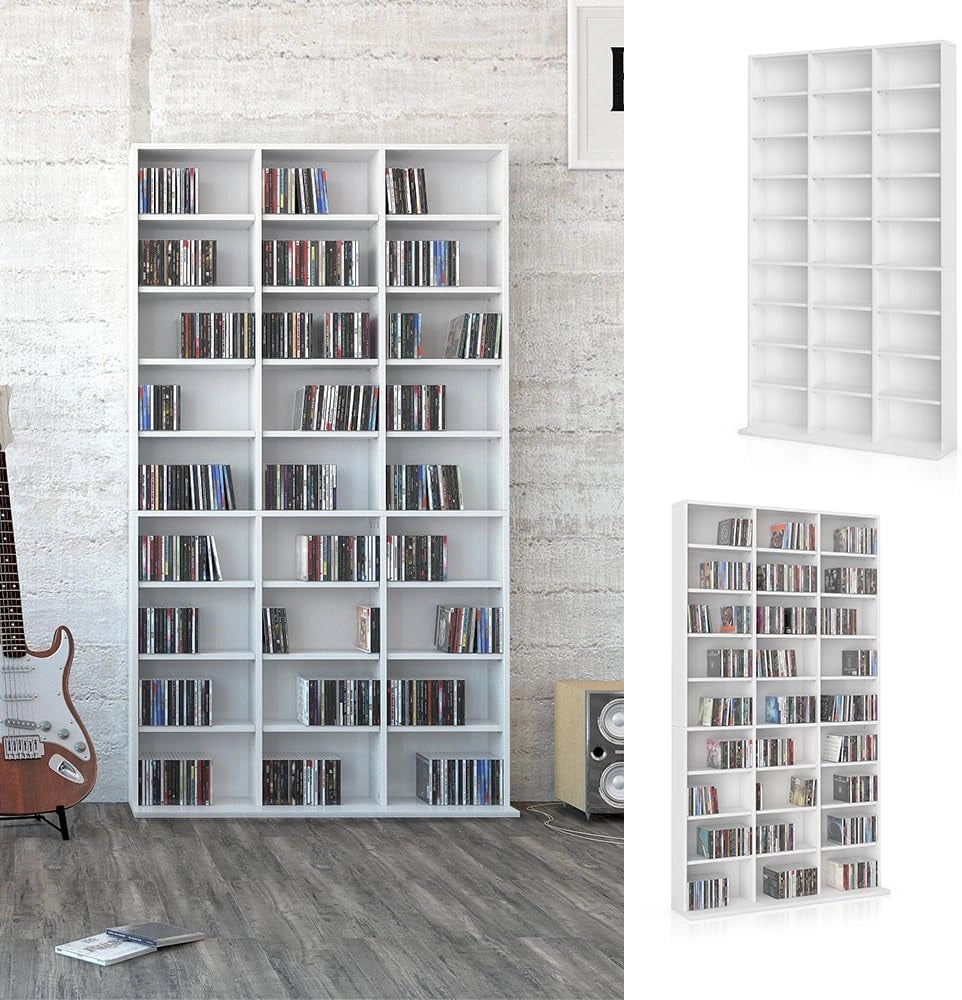 Scaffale porta cd Jukebox, Bianco, 102 x 178 cm