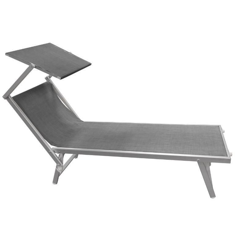 Lettino Bagnino Mare Giardino con Tettuccio in Alluminio Grigio 187 x 60 x 38 cm