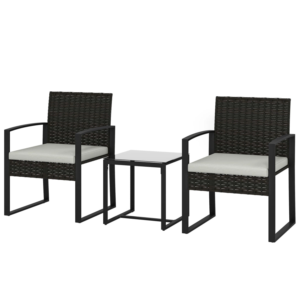 Set Bistrot in Rattan con 2 Sedie e Tavolino ¨C zephmum ¨C Cuscini Cremabianco