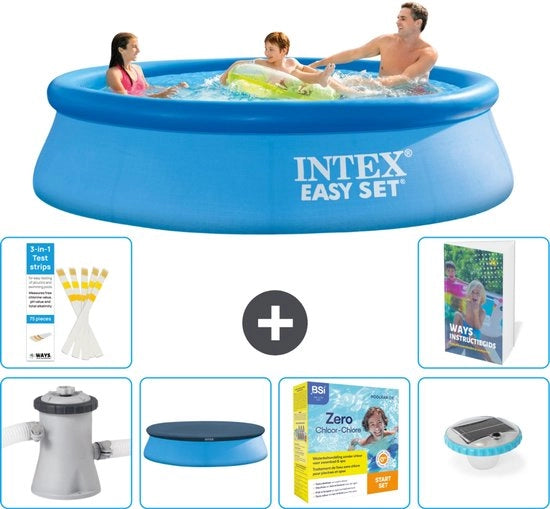 Piscina Rond Opblaasbar Easy Set - 305 x 76 cm - Blu - Inclusa Pomp Copertura - Kit Manutenzione - Illuminazione - 7 pezzi