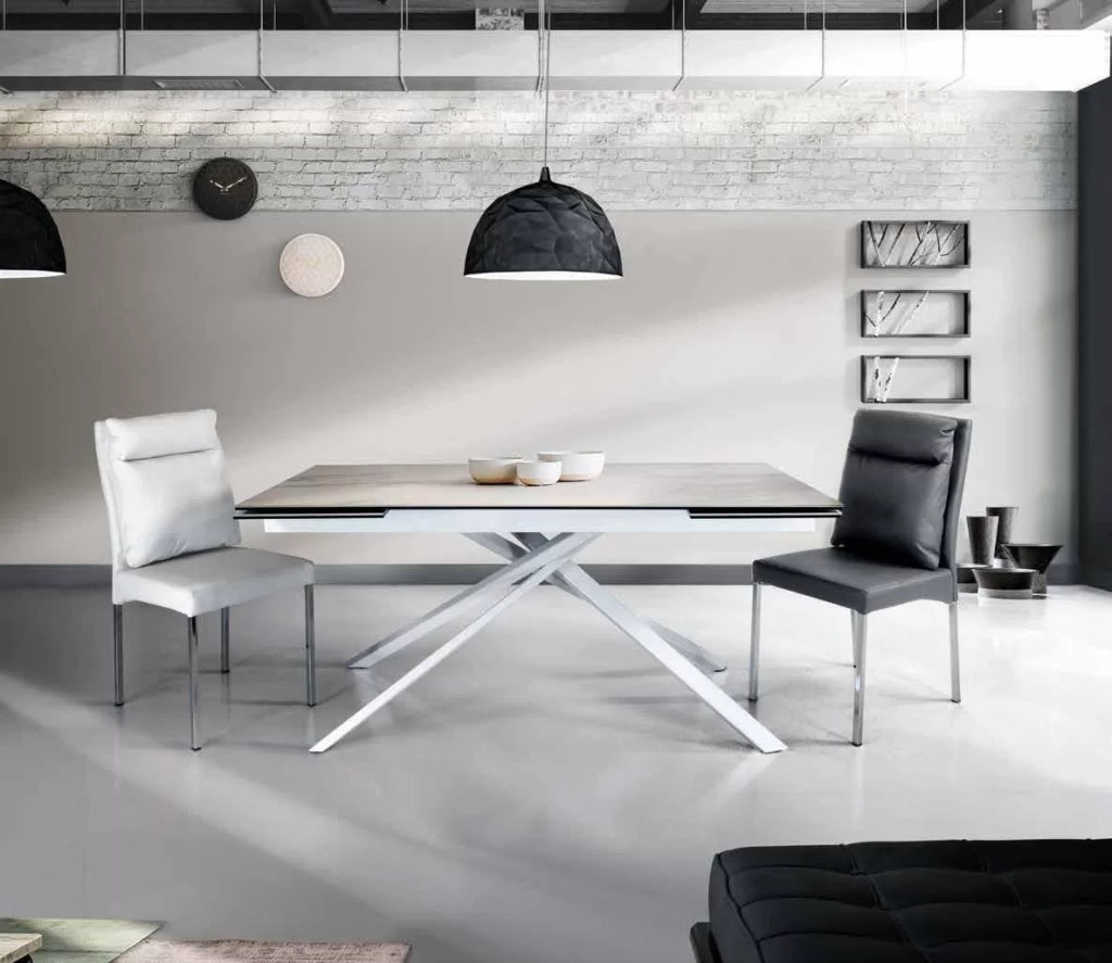 Tavolo big table piano vetro ceramica effetto marmo bianco misura l.160 p.90 h.76(aperto 240 cm)