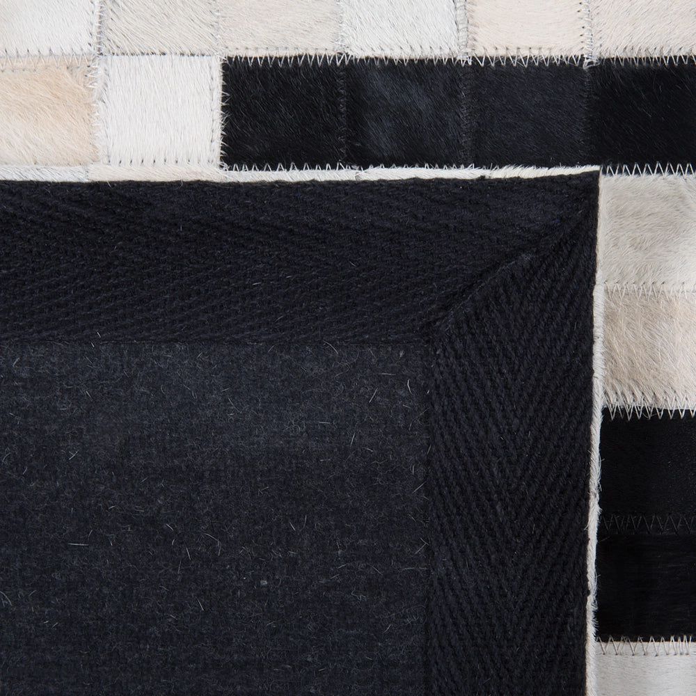 Tappeto tappetino Pelle Bovina Nera e Bianca 80 x 150 cm Rettangolare Motivo Geometrico Astratto Fatto a Mano