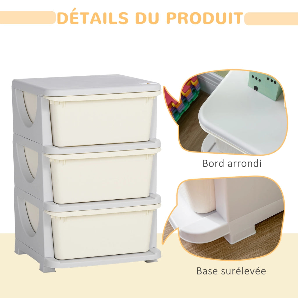 Organizzatore giocattoli bambini con cassetti ¨C zephmum ¨C crema 37x37x56.5 cm