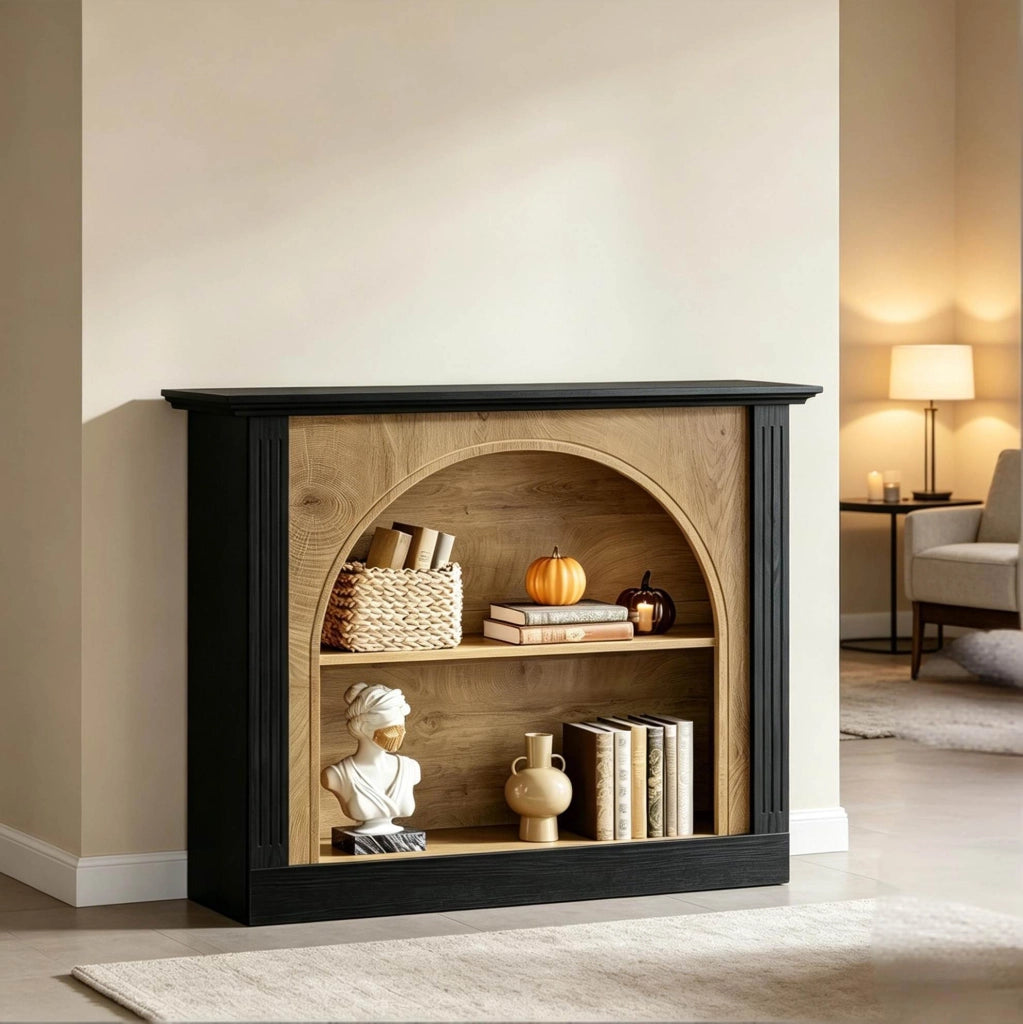 Tavolo consolle a 3 livelli in legno; 110 x 30 cm; nero e rustico