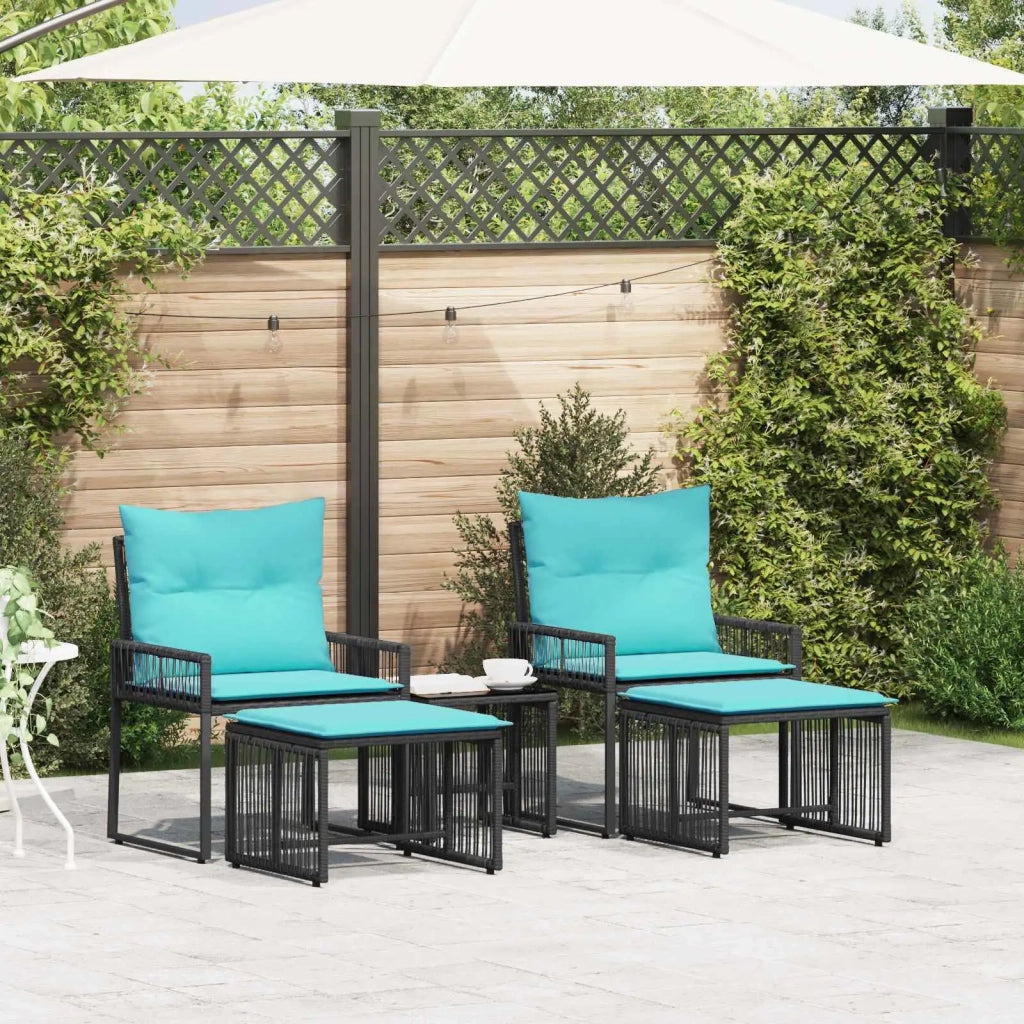 Set di Mobili da Esterno 11 pz | Set Salotto da Giardino Nero e Turchese polyrattan