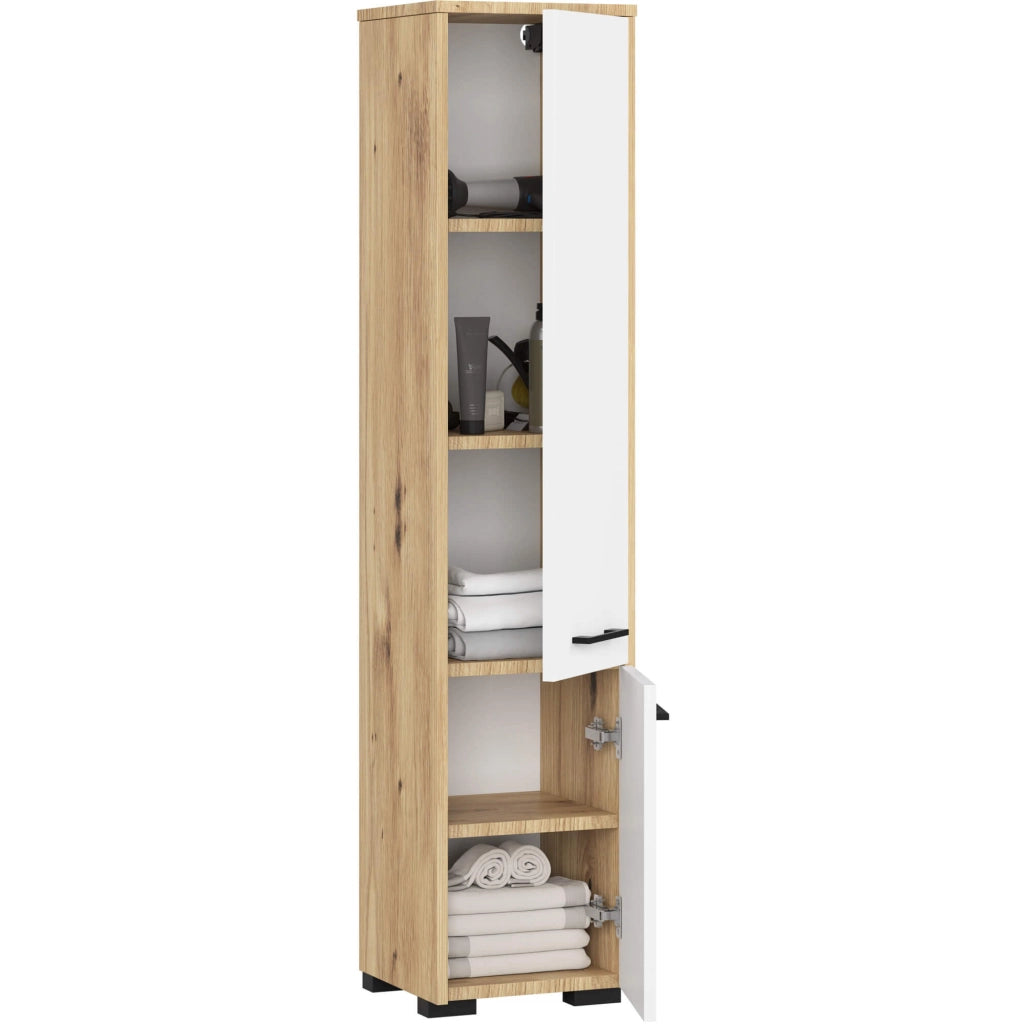 Colonna da bagno AKORD FIN Quercia Artisan 30 cm 2 ante inserto frontale Bianco 30x30x140 cm