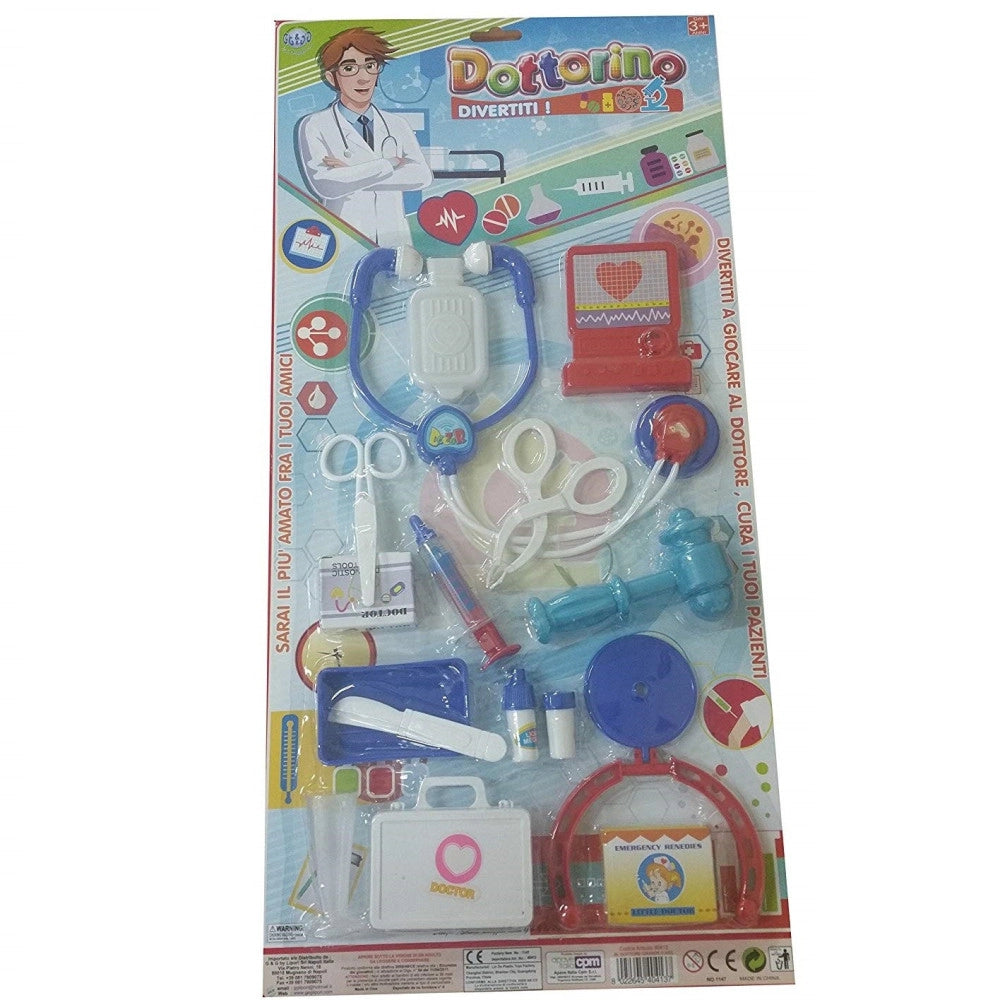 Trade Shop - Set Kit Dottore Stetoscopio Forbice Siringa Microscopio Bambini Bambino Eta' 3+ -