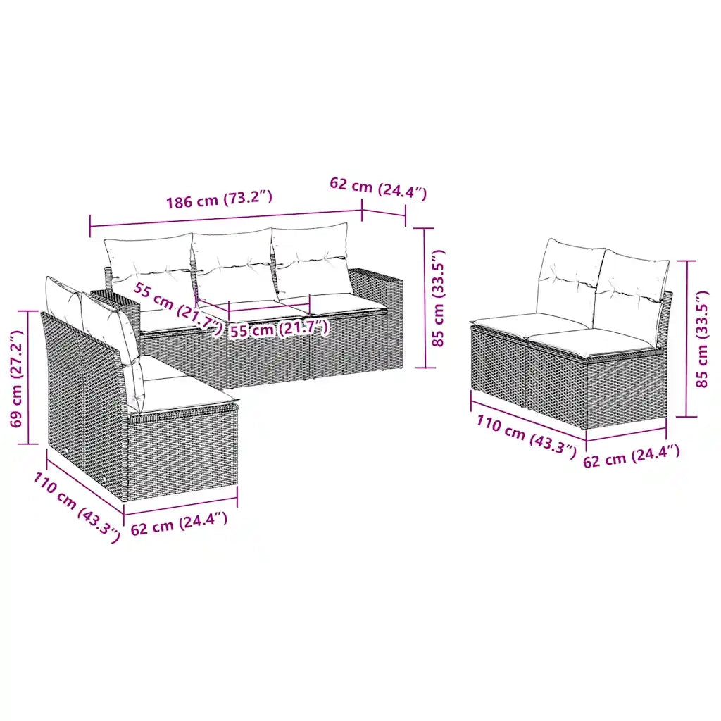 Set Divani da Giardino 7 pz con Cuscini Marrone in Polyrattancod mxl 88394