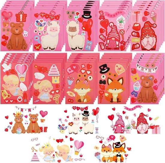 Sticker facciali per bambini - 60 pezzi - Alpaca Beer Vos - Sticker delfini per bambini - Articoli per il giorno di San Valentino - Materiale per il fai da te