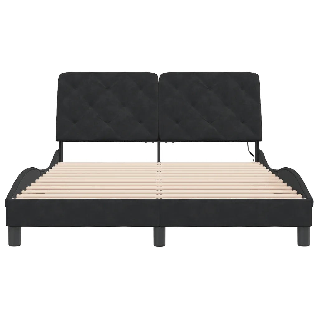 Giroletto con LED senza Materasso Nero 140x190 cm in Velluto