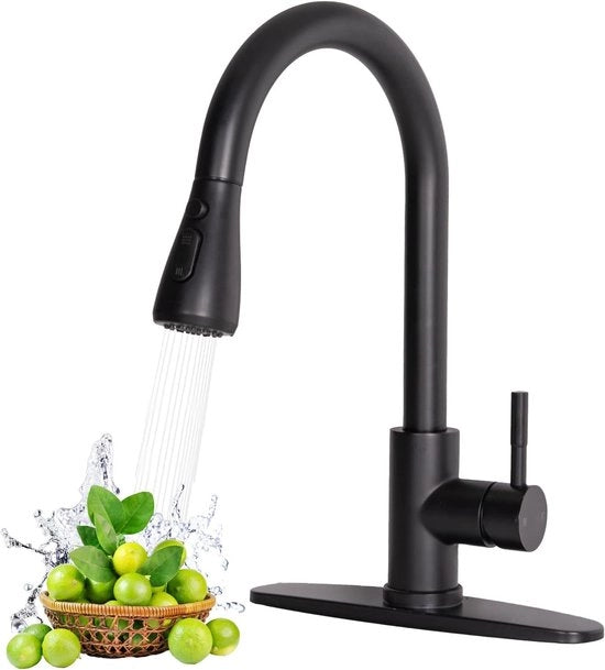 Kraan da cucina in acciaio inossidabile, con maniglia singola e getto retrattile, adatta a lavandini da 1 foro o 3 fori, facile da installare, adatta a fattorie, camper, aree di lavaggio, bar.