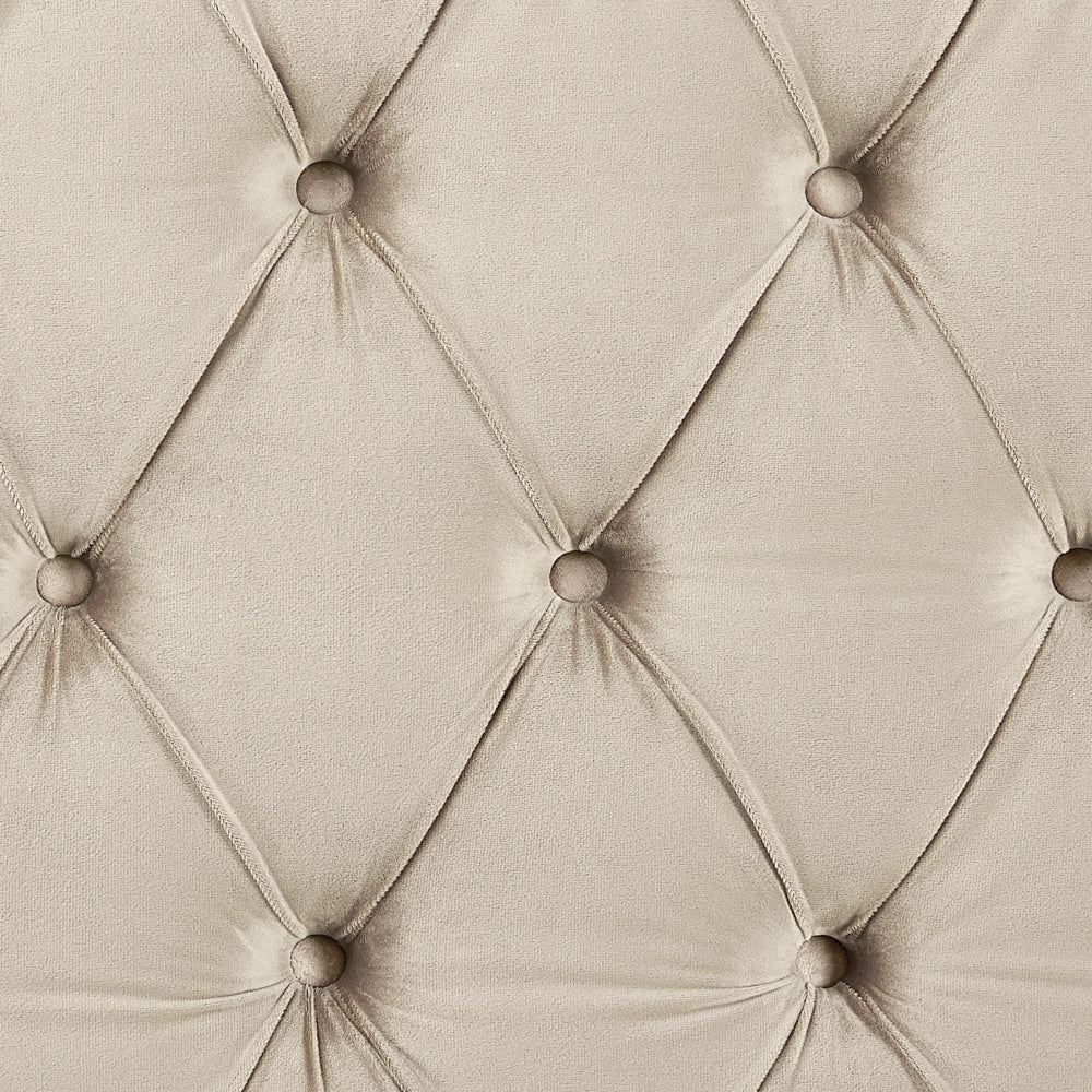 Letto in velluto color beige 180 x 200 cm testiera alta decorata con bottoncini stile retrò e tradizionale
