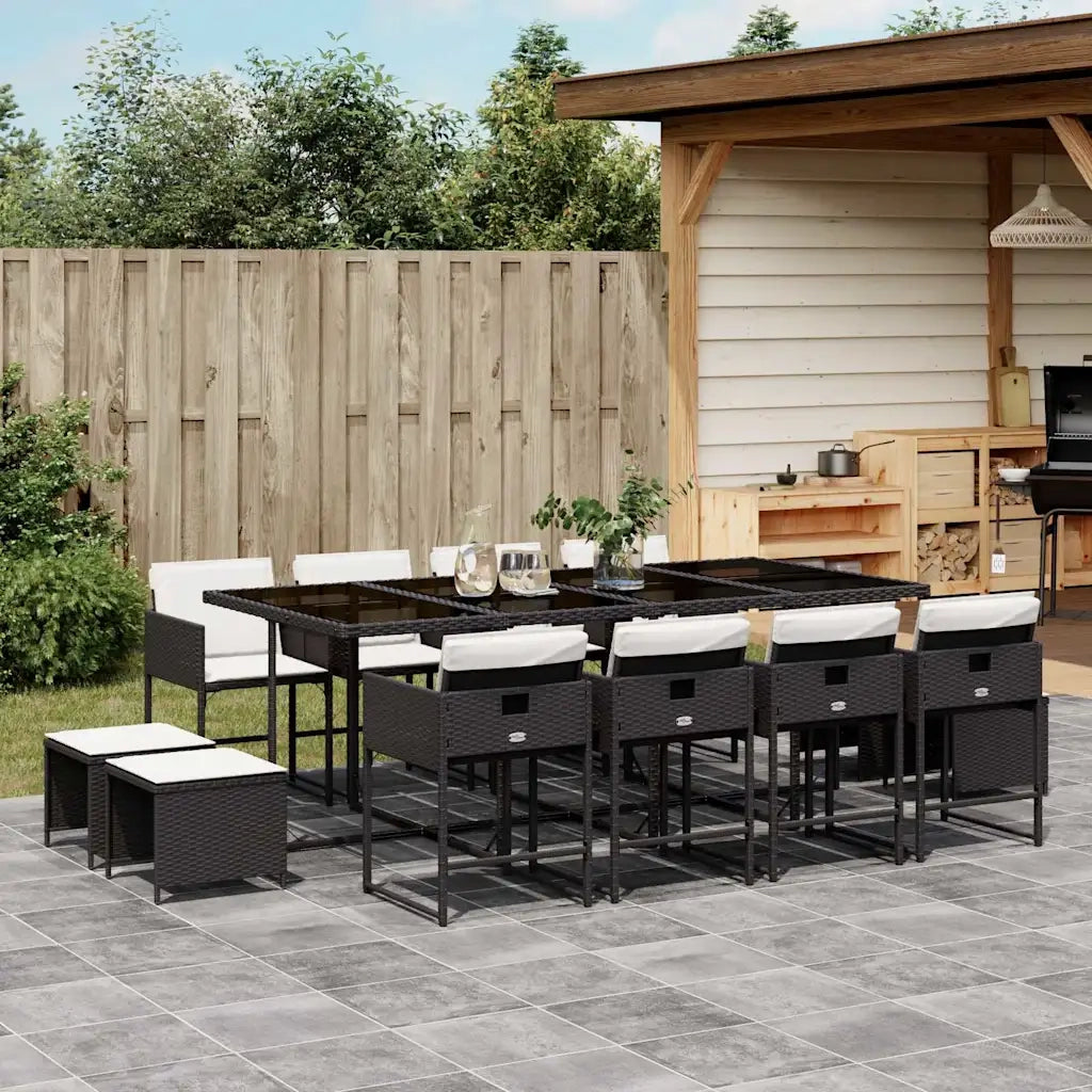 Set da Pranzo da Giardino 13pz con Cuscini Nero in Polyrattan 3211338