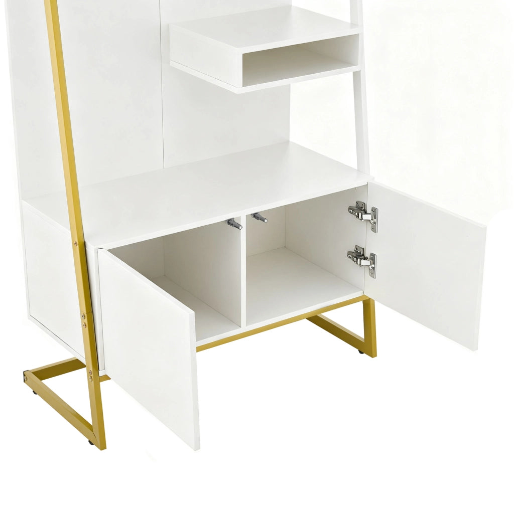 Guardaroba compatto da ingresso con specchio; ganci e panca; 2 ante; MDF bianco; 78 x 38;5 x 180;5 cm