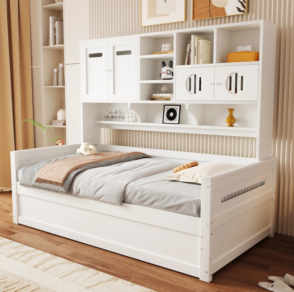 Letto 90x200 cm con vano contenitore idraulico in legno bianco