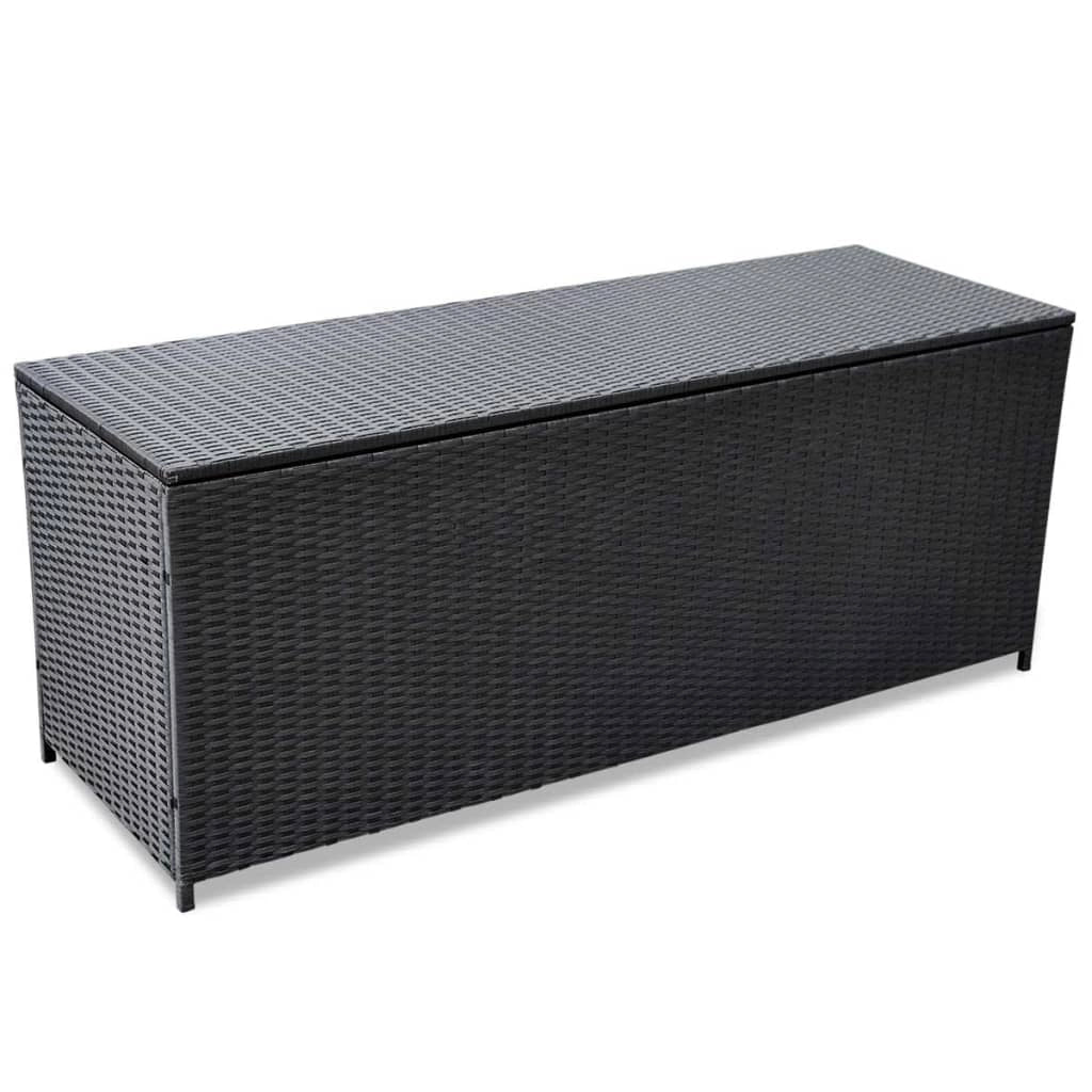 Contenitore/box da giardino 150 x 50 x 60 cm resina intrecciata nera 02_0013114
