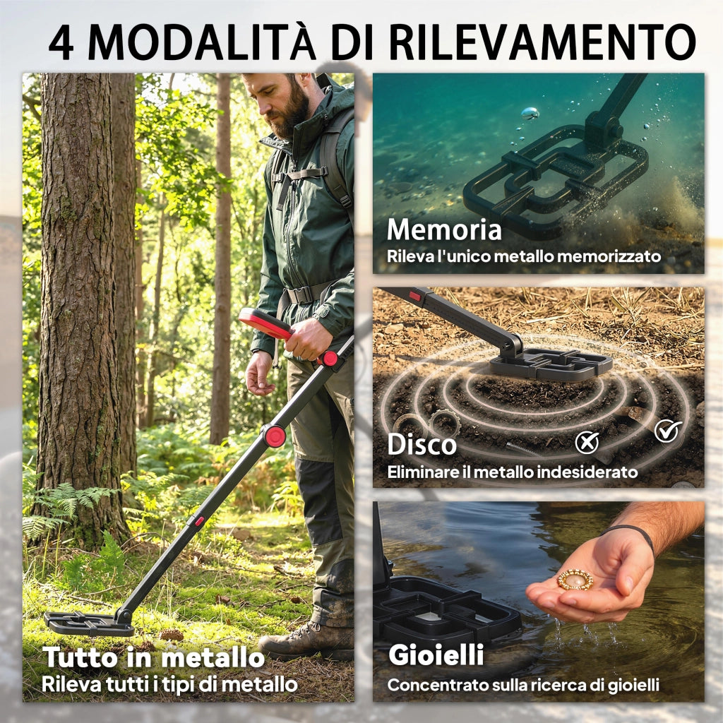 Metal detector ¨C zephmum ¨C LCD, 4 modalit¨¤, bobina IP68 impermeabile