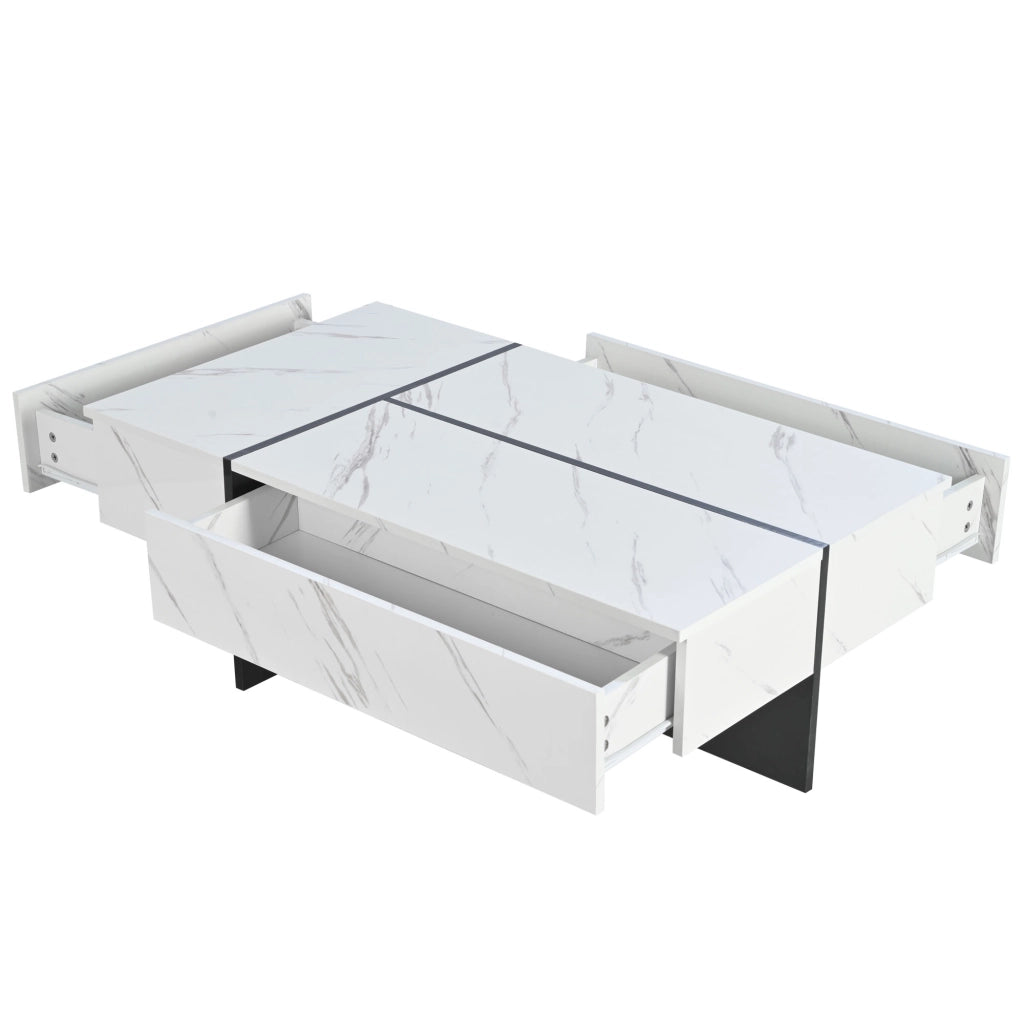 TAVOLO da caffè con LED, 105x60x35 cm, bianco, 3 cassetti
