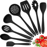 Set di utensili da cucina in silicone a 8 pezzi con trattamento antiaderente resistente al calore, nero