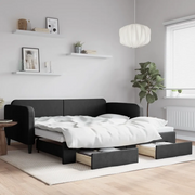 Divano Letto Estraibile con Cassetti-Sofa Letto-Daybed Nero 100x200 cm in Tessuto 491803