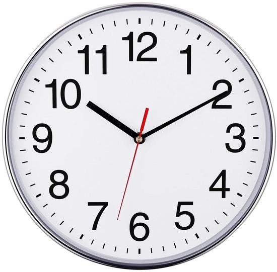 Orologio da parete silenzioso, 30 cm, silenzioso, non ticchettante, orologio da parete di alta qualità in quercia nera, orologio decorativo per casa/cucina/ufficio/scuola, facile da leggere, funziona con batterie (cromo)